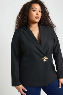 Blazer Grande Taille À Simple Boutonnage Avec Finitions Dorées
