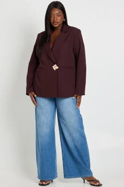 Blazer Grande Taille À Simple Boutonnage Avec Finitions Dorées