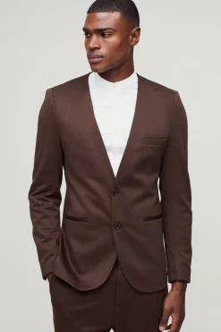 boohooMAN Blazer Jersey Ajusté Sans Col<Homme Costumes Et Tenues Formelles