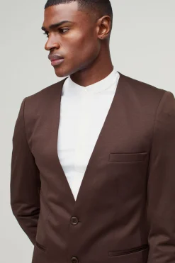 boohooMAN Blazer Jersey Ajusté Sans Col<Homme Costumes Et Tenues Formelles