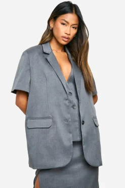 Blazer long oversize à épaules rembourrées manches courtes Marl