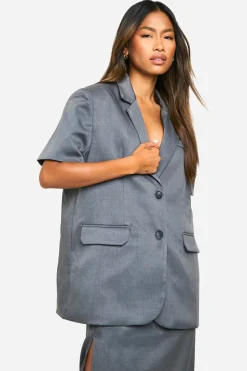 Blazer long oversize à épaules rembourrées manches courtes Marl