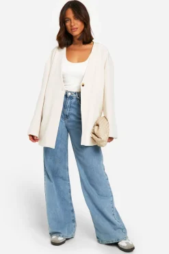 Blazer long oversize sans col