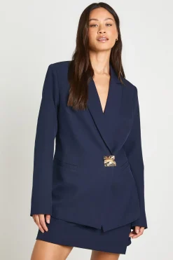 boohoo Blazer Long À Simple Boutonnage Avec Finitions Dorées<Femme Tailleurs|Blazers