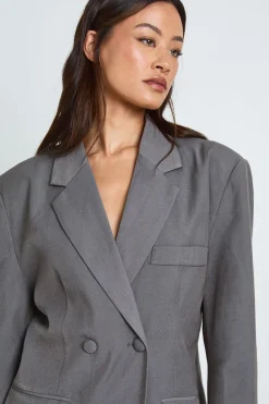 boohoo Blazer Long Tailleur Cintré À Taille Marquée Double Boutonnage<Femme Tailleurs|Blazers