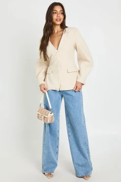 boohoo Blazer À Manches Ballon Effet Lin<Femme Tailleurs|Blazers