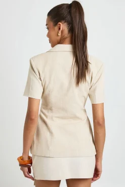 Blazer À Manches Courtes Aspect Lin Avec Ceinture À Nouer Sur Le Côté
