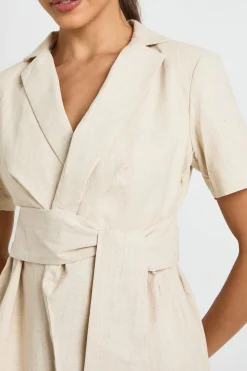 Blazer À Manches Courtes Aspect Lin Avec Ceinture À Nouer Sur Le Côté