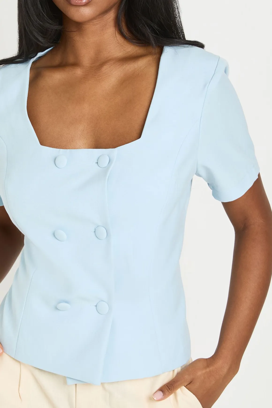 Blazer À Manches Courtes À Double Boutonnage