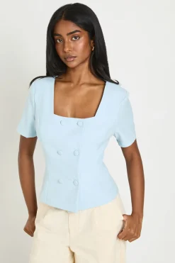 Blazer À Manches Courtes À Double Boutonnage