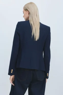 Blazer Militaire Ajusté à Boutons
