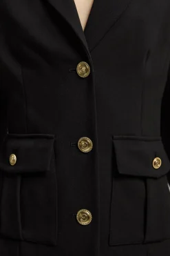 Blazer Militaire Ajusté Stretch Compact Simple Boutonnage