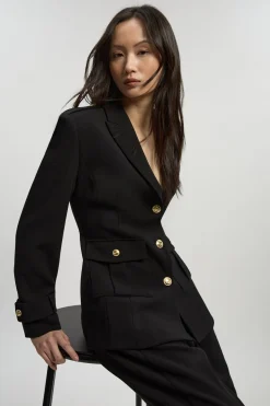 Blazer Militaire Ajusté Stretch Compact Simple Boutonnage
