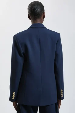 Blazer Militaire Cintré En Tissu Stretch Compact À Double Boutonnage