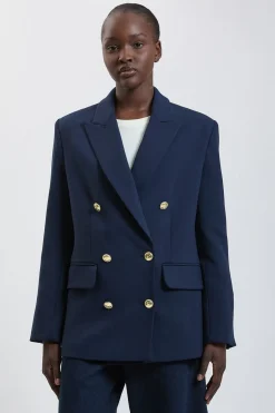 Blazer Militaire Cintré En Tissu Stretch Compact À Double Boutonnage
