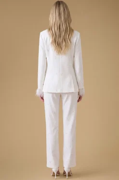 Blazer Orné De Bijoux Avec Manchettes En Plumes De Poule