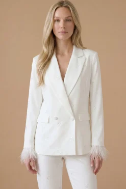 Blazer Orné De Bijoux Avec Manchettes En Plumes De Poule