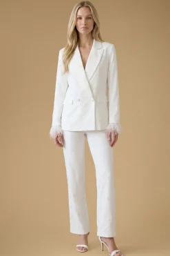 Blazer Orné De Bijoux Avec Manchettes En Plumes De Poule