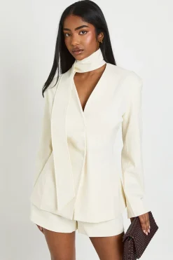 Blazer Ouvert Avec Détail Foulard
