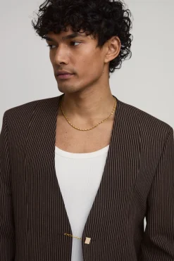 Blazer Oversize Boxy Sans Col À Fines Rayures