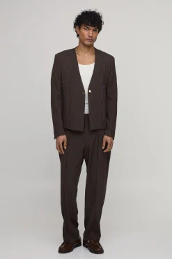 Blazer Oversize Boxy Sans Col À Fines Rayures