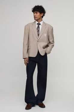 boohooMAN Blazer Oversize Brodé À Chevrons<Homme Tout Afficher|Costumes Et Tenues Formelles