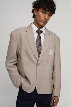 boohooMAN Blazer Oversize Brodé À Chevrons<Homme Tout Afficher|Costumes Et Tenues Formelles