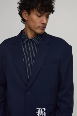 boohooMAN Blazer Oversize Brodé À Chevrons<Homme Tout Afficher|Costumes Et Tenues Formelles