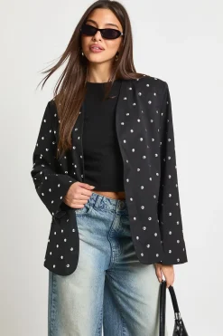 Blazer oversize clouté sans col