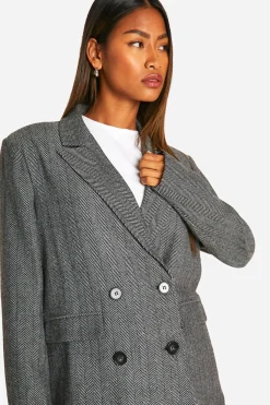 Blazer oversize à double boutonnage en chevron avec ourlet effiloché
