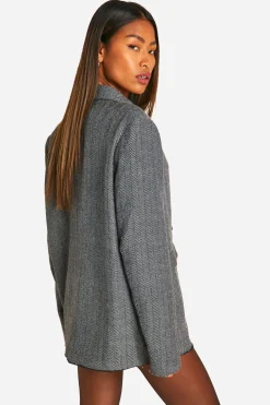 Blazer oversize à double boutonnage en chevron avec ourlet effiloché