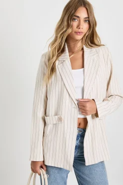 Blazer oversize à détails boutons et rayures fines