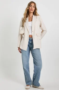 Blazer oversize à détails boutons et rayures fines