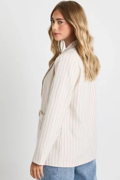 Blazer oversize à détails boutons et rayures fines