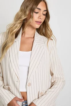 Blazer oversize à détails boutons et rayures fines