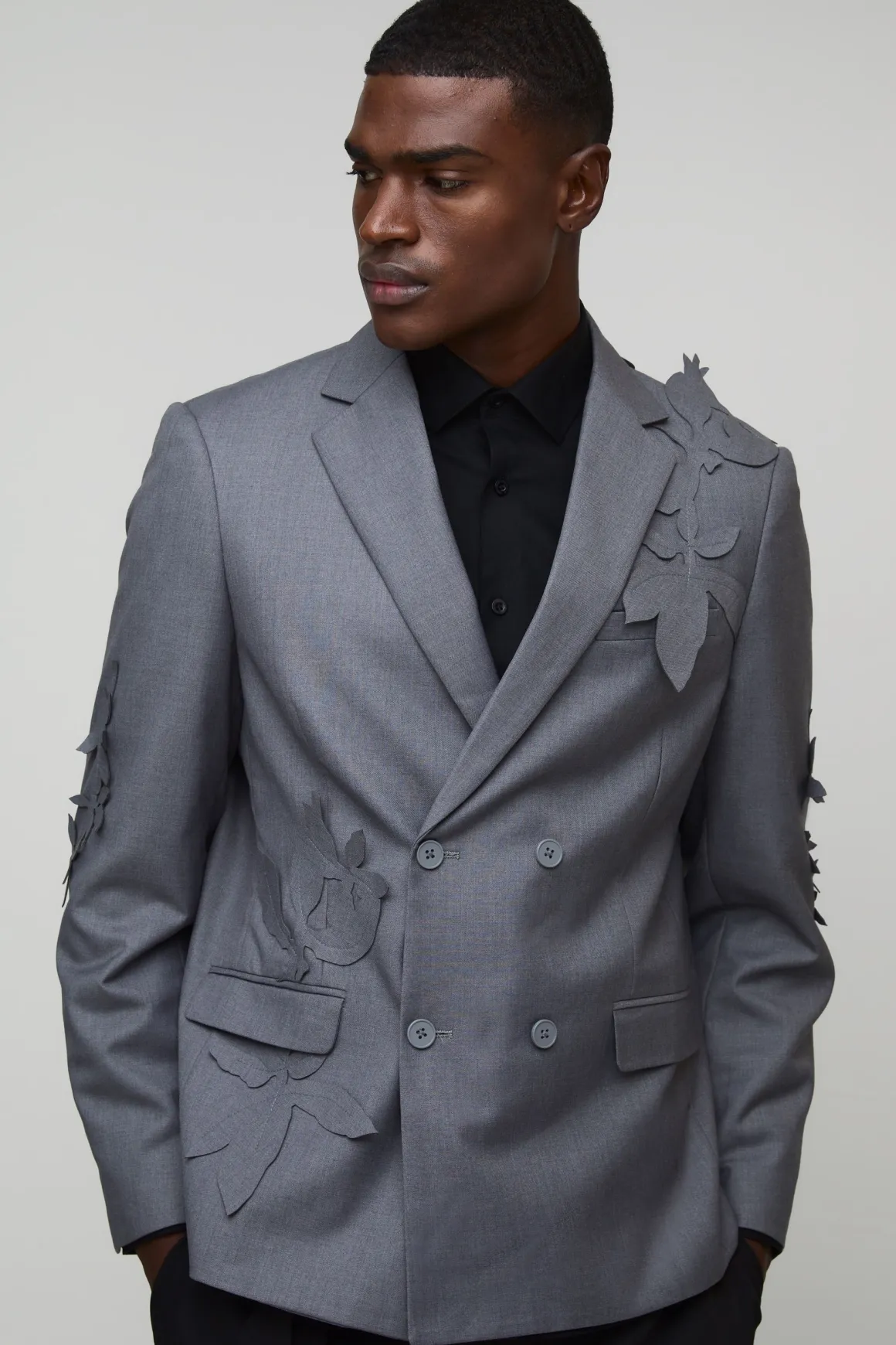 Blazer oversize floral à appliqué 3D