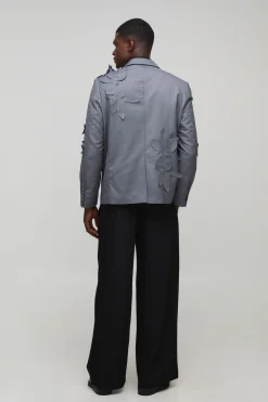Blazer oversize floral à appliqué 3D