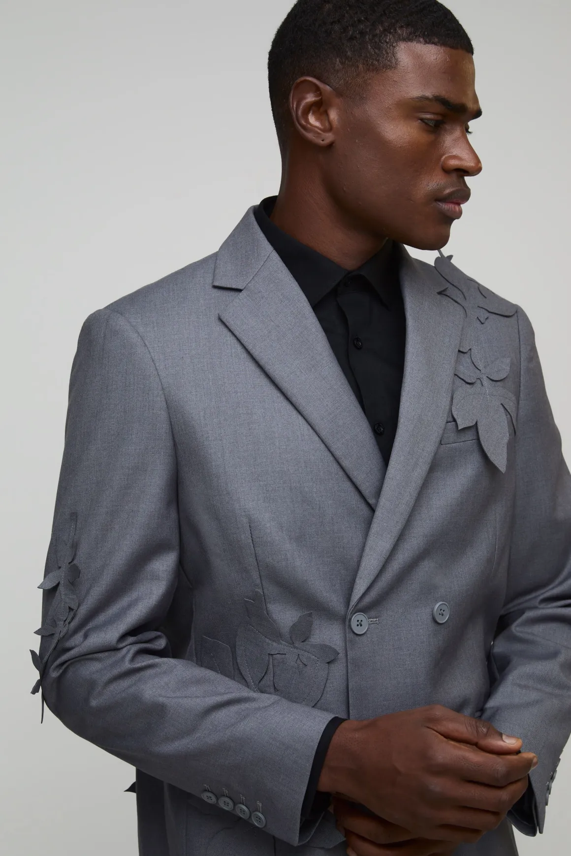Blazer oversize floral à appliqué 3D