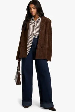 boohoo Blazer oversize à l'allure vintage en synthétique suédé<Femme Tailleurs|Blazers