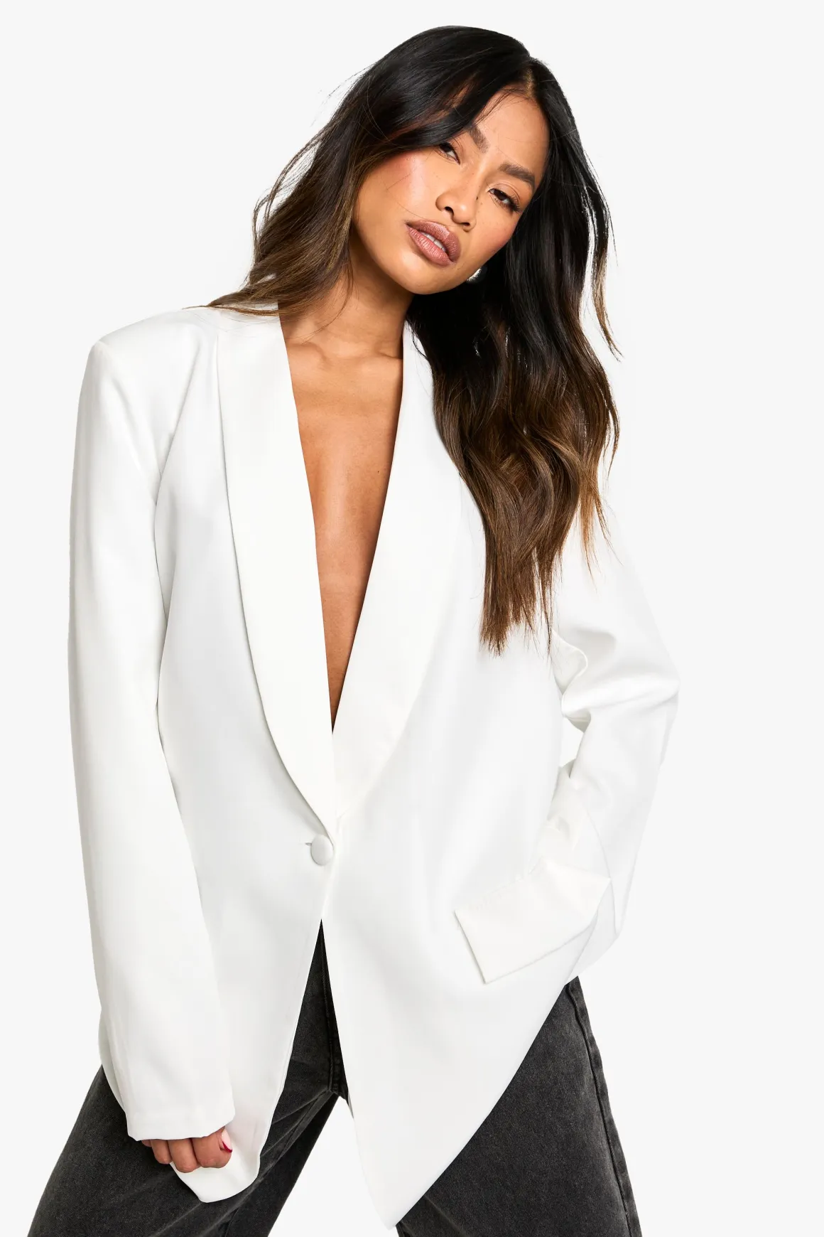 Blazer oversize à épaules rembourrées et décolleté plongeant