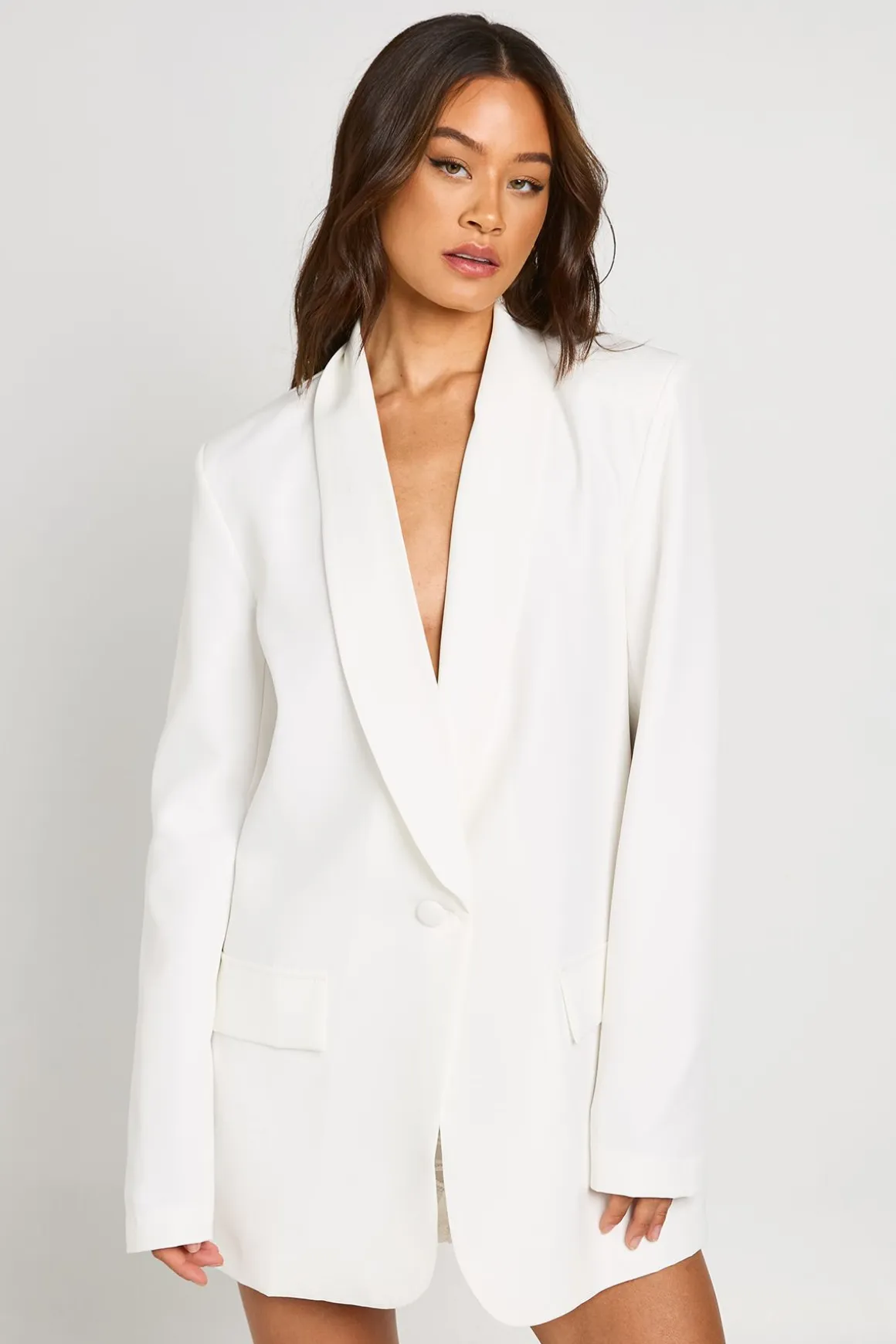 Blazer Oversize Plongeant À Épaulettes Hautes