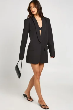 Blazer Oversize Plongeant À Épaulettes Hautes