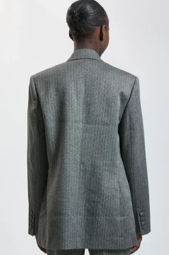 Blazer Oversize Rayé Croisé En Stretch Compact À Double Boutonnage