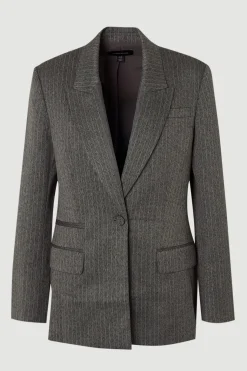 Blazer Oversize Rayé Croisé En Stretch Compact À Double Boutonnage