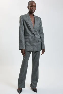 Blazer Oversize Rayé Croisé En Stretch Compact À Double Boutonnage
