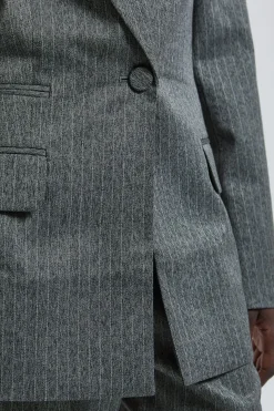 Blazer Oversize Rayé Croisé En Stretch Compact À Double Boutonnage