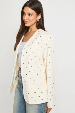 Blazer oversize sans col clouté