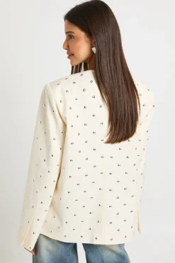 Blazer oversize sans col clouté
