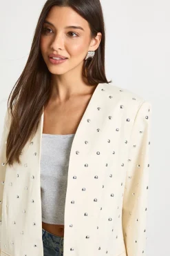 Blazer oversize sans col clouté