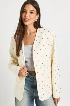 Blazer oversize sans col clouté